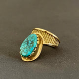Al Nez, Navajo 14K Gold Tufa Cast Ring with Turquoise Stone, authentic Native American - size 7 1/2   (WH117)