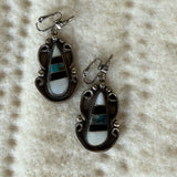 Genuine Vintage Navajo Flush Inlay Squash Blossom Necklace with Matching Earrings    (GSP15)