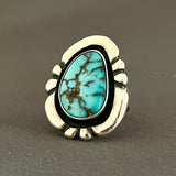 Vintage Navajo Sterling Silver Shadowbox Ring with Blue Turquoise, authentic Native American - size 7   (WH113)