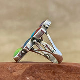 Vintage Navajo Sterling Silver and Multi-Stone Cluster Ring, authentic Native American - size 7 1/4   (WH115)