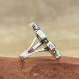 Vintage Navajo Sterling Silver and Multi-Stone Cluster Ring, authentic Native American - size 7 1/4   (WH115)