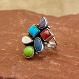 Vintage Navajo Sterling Silver and Multi-Stone Cluster Ring, authentic Native American - size 7 1/4   (WH115)
