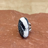 Lawrence Delgarito, Navajo Sterling Silver Ring with White Buffalo Turquoise, vintage Native American - size 7 1/4     (WH110)