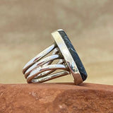 Lawrence Delgarito, Navajo Sterling Silver Ring with White Buffalo Turquoise, vintage Native American - size 7 1/4     (WH110)