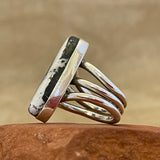 Lawrence Delgarito, Navajo Sterling Silver Ring with White Buffalo Turquoise, vintage Native American - size 7 1/4     (WH110)