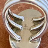 Lawrence Delgarito, Navajo Sterling Silver Ring with White Buffalo Turquoise, vintage Native American - size 7 1/4     (WH110)