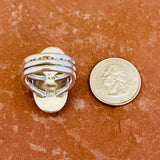 Lawrence Delgarito, Navajo Sterling Silver Ring with White Buffalo Turquoise, vintage Native American - size 7 1/4     (WH110)