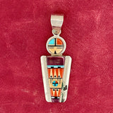 Raylan and Pattie Edaakie, Zuni Multi-Stone Mosaic Inlay Sunface Figure Pendant, authentic Native American   (SS45)