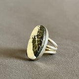 Lawrence Delgarito, Navajo Sterling Silver Ring with White Buffalo Turquoise, vintage Native American - size 7 1/4     (WH110)