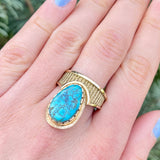 Al Nez, Navajo 14K Gold Tufa Cast Ring with Turquoise Stone, authentic Native American - size 7 1/2   (WH117)
