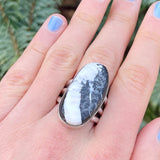 Lawrence Delgarito, Navajo Sterling Silver Ring with White Buffalo Turquoise, vintage Native American - size 7 1/4     (WH110)