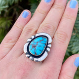 Vintage Navajo Sterling Silver Shadowbox Ring with Blue Turquoise, authentic Native American - size 7   (WH113)