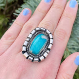 Authentic Navajo Curled Sterling Silver Ring with Blue Turquoise, vintage Native American - size 6 3/4   (WH112)
