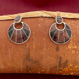 Oval inlaid post earrings w round hinge dangle contemporary flush inlay tiger eye - "BGM" B.G. Mudd (SS64)