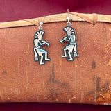 Silver overlay Hopi Kokopelli figure dangle earrings - Ramon Dalangyawma (SS65)