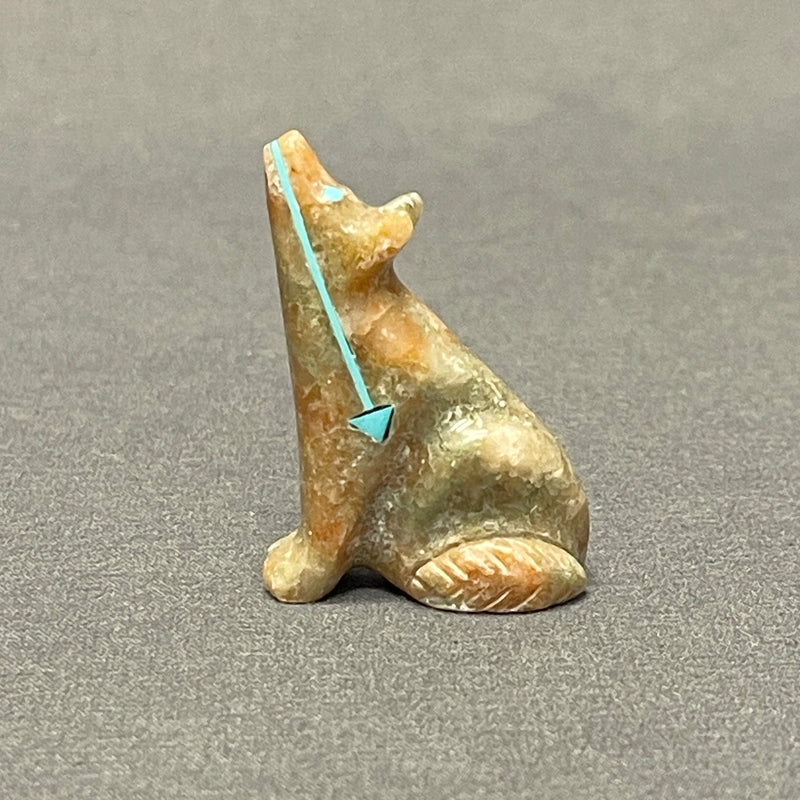 Zuni Alabaster Wolf Fetish with Turquoise Heartline, vintage Native American   (SSC17)