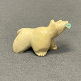 Zuni White Serpentine Bear Fetish with Carved Turquoise Fish  (SSC31)