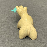 Zuni White Serpentine Bear Fetish with Carved Turquoise Fish  (SSC31)
