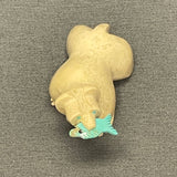 Zuni White Serpentine Bear Fetish with Carved Turquoise Fish  (SSC31)