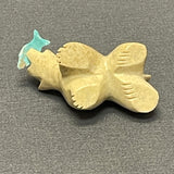 Zuni White Serpentine Bear Fetish with Carved Turquoise Fish  (SSC31)
