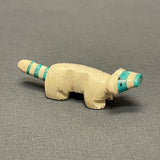 Zuni Alabaster Raccoon Fetish with Turquoise Stripes, vintage Native American   (SSC71)