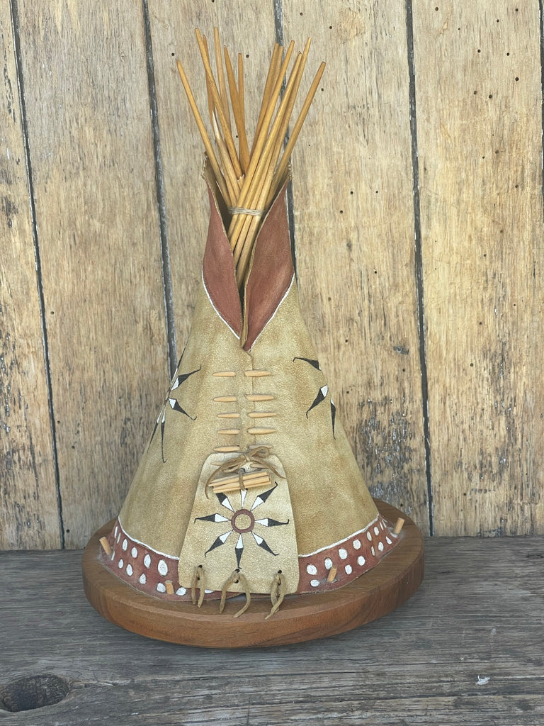 Sioux War Bonnet-design Miniature Tipi on turntable, vintage Native American - artist: Michael Many Horses, Santee Sioux, adopted  (3/129)