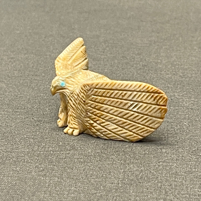 Herbert Hustito Zuni Alabaster Eagle Fetish with Turquoise Eyes, vintage Native American   (WHC53)
