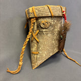 Nolberto Gillespie, Echota Cherokee Tulip Poplar Bark Wall-Hanging Basket with Feathers, vintage Native American  (WHC17)