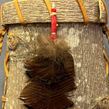 Nolberto Gillespie, Echota Cherokee Tulip Poplar Bark Wall-Hanging Basket with Feathers, vintage Native American  (WHC17)