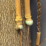 Nolberto Gillespie, Echota Cherokee Tall Tulip Poplar Bark Wall-Hanging Tulip Basket with Beads, vintage Native American (WHC18)