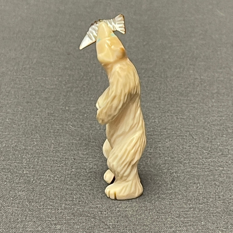 Zuni Bone Standing Bear Fetish with Abalone Shell Fish  (WHC54)