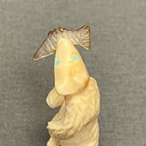 Zuni Bone Standing Bear Fetish with Abalone Shell Fish  (WHC54)