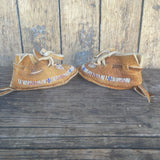 North Plains Authentic Native American beaded infant moccasins, vintage.  Thread sewn with Venetian glass beads  (3/144)