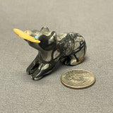 Frankie Eustace, Zuni Picasso Marble Bear Fetish with Mother of Pearl Fish  (WHC50)
