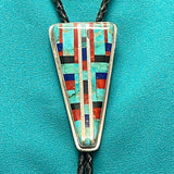 Daniel Coriz, Kewa (Santo Domingo) Multi-Stone Flush Inlay Bolo Tie, vintage Native American   (JF76)