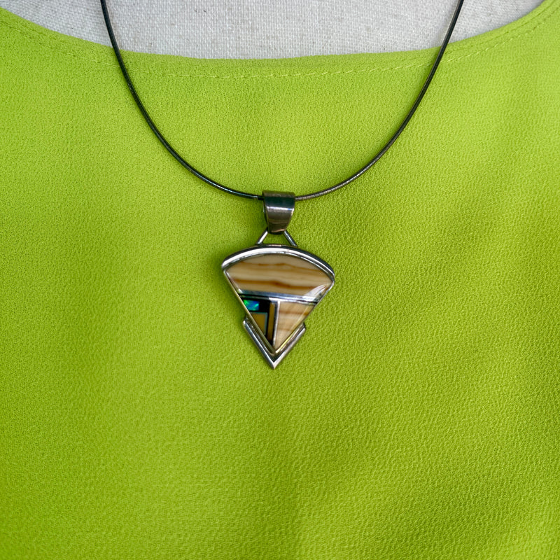 Navajo inlay pendant with jasper and lab opal (PZ10)
