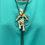 Eddie Beyuka, Zuni Inlay Hoop Dancer Bolo Tie with Silver Drum Tips, vintage Native American   (JF52)