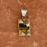 Navajo inlay pendant with black jet, picture jasper and tiger eye/ Reversible with dancer on other side - Made by Supersmith (PZ12)