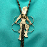 Eddie Beyuka, Zuni Inlay Hoop Dancer Bolo Tie with Silver Drum Tips, vintage Native American   (JF52)