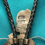 Eddie Beyuka, Zuni Inlay Hoop Dancer Bolo Tie with Silver Drum Tips, vintage Native American   (JF52)