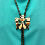 Bobby and Corraine Shack, Zuni Sterling Silver Inlay Thunderbird Bolo Tie, authentic Native American   (JF50)