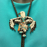 Vintage Zuni Sterling Silver Inlay Eagle Dancer Bolo Tie, authentic Native American   (JF49)