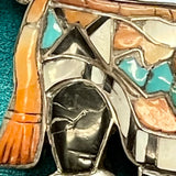 Vintage Zuni Sterling Silver Inlay Eagle Dancer Bolo Tie, authentic Native American   (JF49)