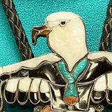 Vintage Zuni Sterling Silver Inlay Eagle Dancer Bolo Tie, authentic Native American   (JF49)