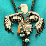 Vintage Zuni Sterling Silver Inlay Eagle Dancer Bolo Tie, authentic Native American   (JF49)