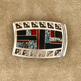 Ray Tracey, Navajo buckle with black jet, red coral and new landers Turquoise (PZ16)