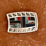 Ray Tracey, Navajo buckle with black jet, red coral and new landers Turquoise (PZ16)