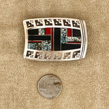 Ray Tracey, Navajo buckle with black jet, red coral and new landers Turquoise (PZ16)