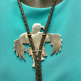 Vintage Zuni Sterling Silver Inlay Eagle Dancer Bolo Tie, authentic Native American   (JF49)