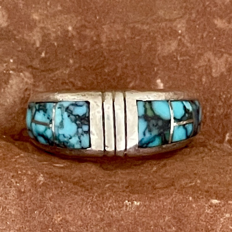 Ray Tracey, Navajo turquoise inlay ring size 4 1/2 (PZ17)